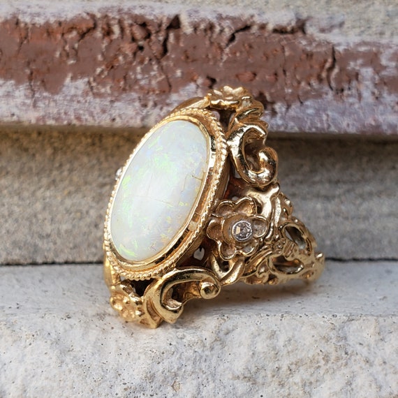 Antique Opal Diamond Ring | Art Nouveau Yellow Go… - image 3
