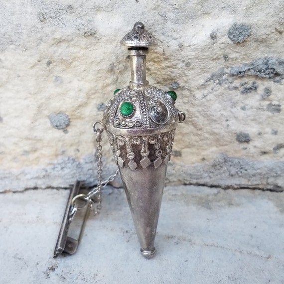 19c ANTIQUE OTTOMAN TURKISH SILVER PERFUME SCENT BOTTLE NECKLACE | eBay