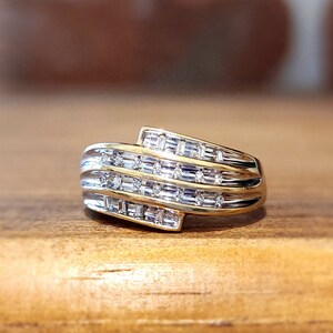 Estate Diamond Round and Baguette Wide Band Bypass Ring in Yellow Gold image 4