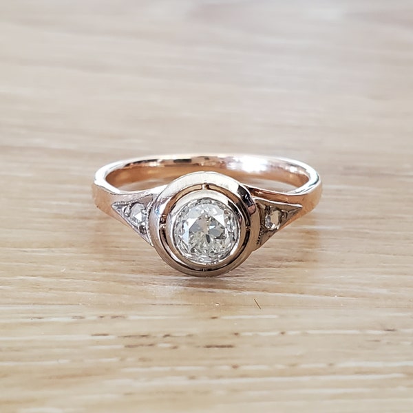 Antique Engagement Ring | Old European Cut Diamond Bezel Engagement Ring in 14k Rose Gold | Vintage Engagement Ring | Target Halo Ring