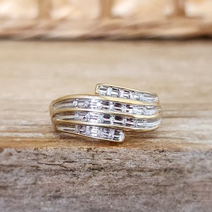Estate Diamond Round and Baguette Wide Band Bypass Ring in Yellow Gold image 1