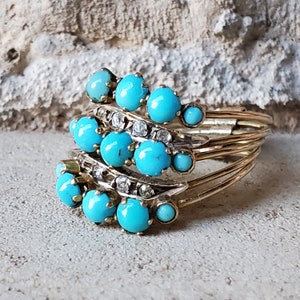 Antique Victorian Harem Ring With Turquoise and Clear Paste Vintage ...
