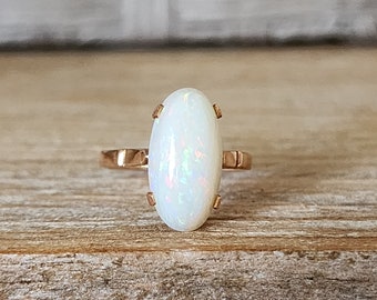 Antique Victorian Opal Diamond Ring in 14k Rose Gold | Estate Opal Ring