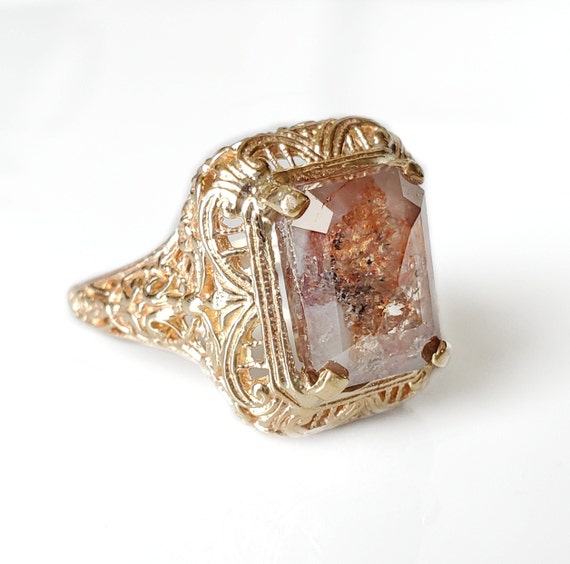 Antique Red Diamond Engagement Ring in 14k Yellow Gold Etsy