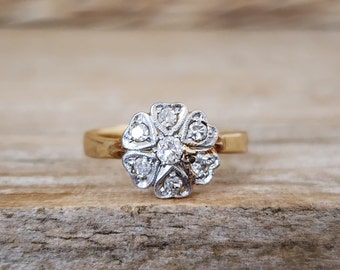 Vintage Art Deco Diamond Cluster Engagement Ring  | Antique English Dress Ring | Diamond Daisy