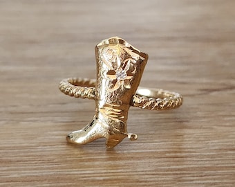 Vintage Cowgirl Boot Lasso Rope Diamond Ring | Rodeo | Cowboy | Estate 14k Yellow Gold