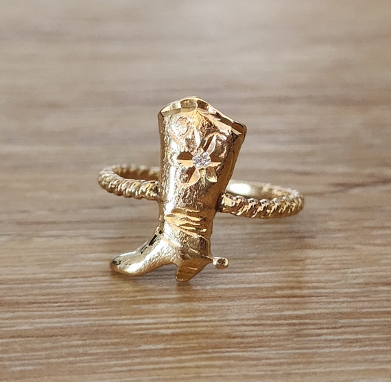 Vintage Cowgirl Boot Lasso Rope Diamond Ring | Ro… - image 1
