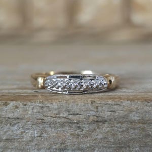 Vintage Wedding Band Ring 14k Yellow Gold and White Gold | Antique Wedding Band | Stacking Ring