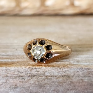 Antique Victorian Rose Cut Diamond Engagement Ring Victorian Belcher Gray Diamond Ring in 18k Gold image 2