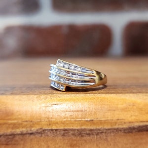 Estate Diamond Round and Baguette Wide Band Bypass Ring in Yellow Gold image 5