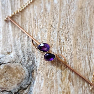 Antique Amethyst Teardrop Conversion Necklace | Vintage Amethyst Repurposed Pin Brooch