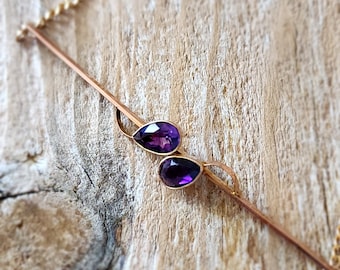 Antique Amethyst Teardrop Conversion Necklace | Vintage Amethyst Repurposed Pin Brooch