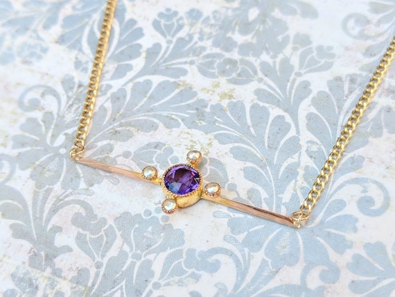 Antique Edwardian Amethyst and Seed Pearl Convers… - image 4