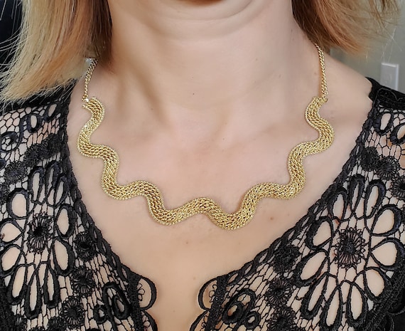 Fancy Link 14k Yellow Gold Collar Necklace | Vint… - image 1