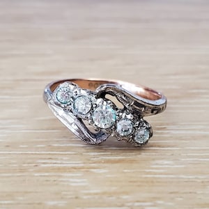 Antique Paste Crystal Ring | 5 Stone Band Ring | Art Deco Estate Ring in 9k Rose Gold