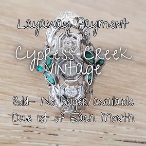Layaway for A.C. - No longer available. Antique Art Deco Emerald Diamond Ring in 18k White Gold