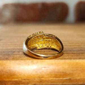 Estate Diamond Round and Baguette Wide Band Bypass Ring in Yellow Gold image 9