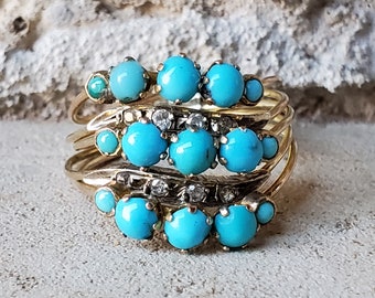 Antique Victorian Harem Ring with Turquoise and Clear Paste  | Vintage Stacking Band Ring in 10k Gold