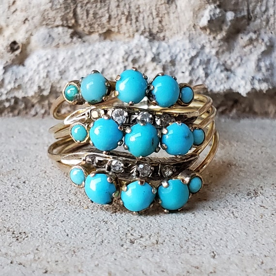 Bague harem victorienne antique avec p te turquoise et