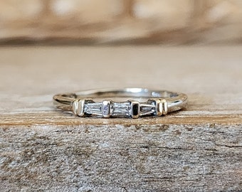 Vintage Diamond Baguette Wedding Ring Anniversary Band in 14k White Gold | Diamond Stacking Ring | White Gold Band