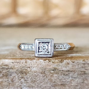 Vintage Antique Art Deco Diamond Engagement Ring in 14k Yellow Gold and Palladium | Antique Promise Ring