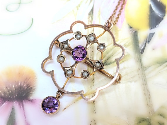 Antique Edwardian Amethyst Paste And Seed Pearl Pendant - Amethyst And Seed Pearl Pendant