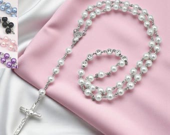 Personalised Rosary Beads with Any Name in Pink, Blue White, Black etc. Catholic Gift for Girls and Boys. Prayer Beads. Christian Gift.