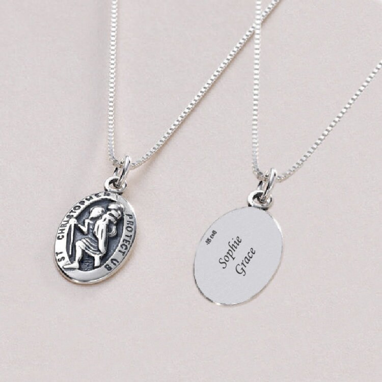 St Christopher Silver Pendant Leather Necklace | ShopStreet.ie