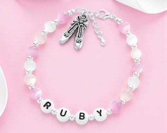 Personalised Ballerina Bracelet, Ballet Slippers Charm, Any Name Girl's Jewelry