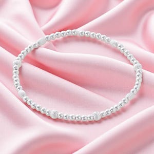 Sterling Silver Beads Stacking Bracelet, Silver Balls Stackable Bracelet on Stretch Elastic Bracelet with 3mm Round Beads. 925 Silver.