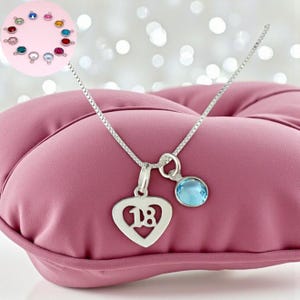 Sterling Silver 18 Necklace with Birthstone, Gift for 18th Birthday, Gift Boxed for Special Daughter, Sister, Granddaughter, Goddaughter etc