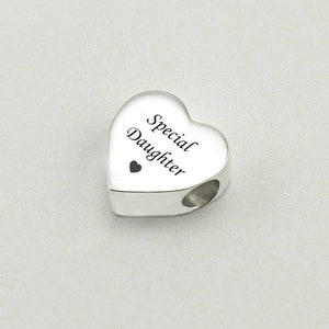 Engraved Heart Charm Bead, Personalised with Any Engraving, European Bead, Silver Steel. image 2