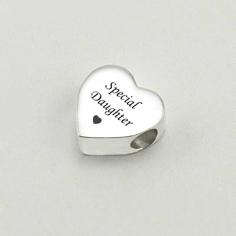 Engraved Heart Charm Bead, Personalised with Any Engraving, European Bead, Silver Steel. image 2