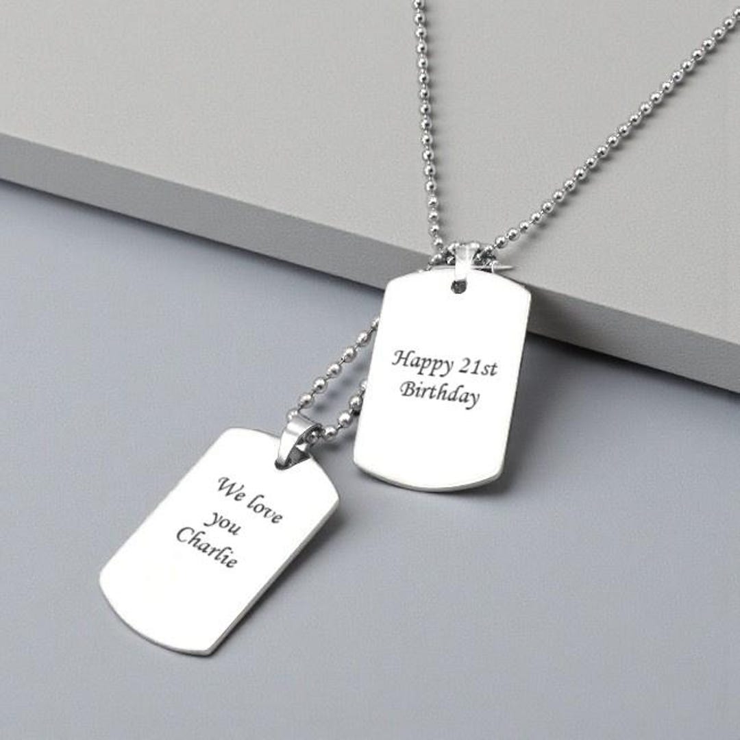 Engraved Stainless Steel Double Dog Tags Necklace for Men
