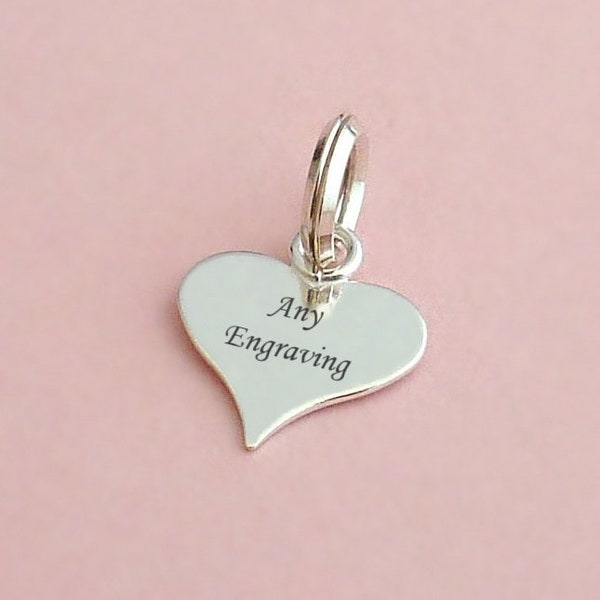 Sterling 925 Silver Engraved Heart Charms, Tiny Personalised Jewellery Tags for Mum, Sister, Daughter, Gran, Mother of the Bride
