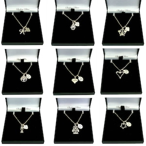 Personalised Sterling Silver Necklaces with Engraving, Tree of Life, Owl, Angel, Butterfly, Heart, Star, Bow, Mum Pendants.