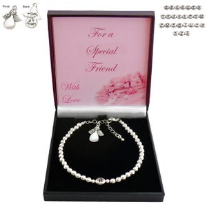 Pulsera de cuentas de plata con cuenta de letra, dije de ángel, regalo para una hermana especial, niñera, amiga, mamá, etc., hecha para un dije de ángel.