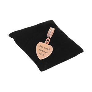 Engraved Rose Gold Heart Charm, European Style, Personalised with Any Engraving.