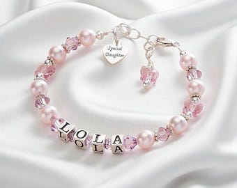 Bracelet Papillon Personnalisable Avec Nom Pour Filles — Plaqué Argent, Perles, Réglable, Marque Jewels 4 Girls