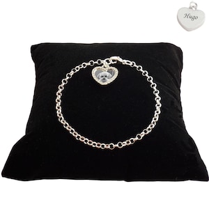 925 Sterling Silver Bracelet, Personalised with Photo Charm, Engraved Gift, Rolo Chain