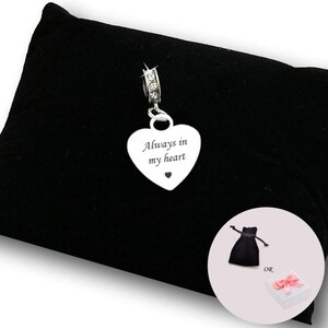 Always in My Heart Charm, Personalised, Engraved Memorial Charm, Stainless Steel. Sympathy Gift, Remembrance Jewellery.