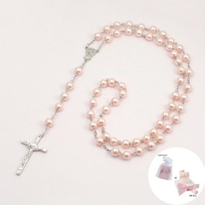Pale Pink Pearl Rosary Beads. Prayer Beads. Rosaries. Rosary Necklace. Catholic, Christian, Gift for Confirmation or First Holy Communion.