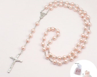 Pale Pink Pearl Rosary Beads. Prayer Beads. Rosaries. Rosary Necklace. Catholic, Christian, Gift for Confirmation or First Holy Communion.