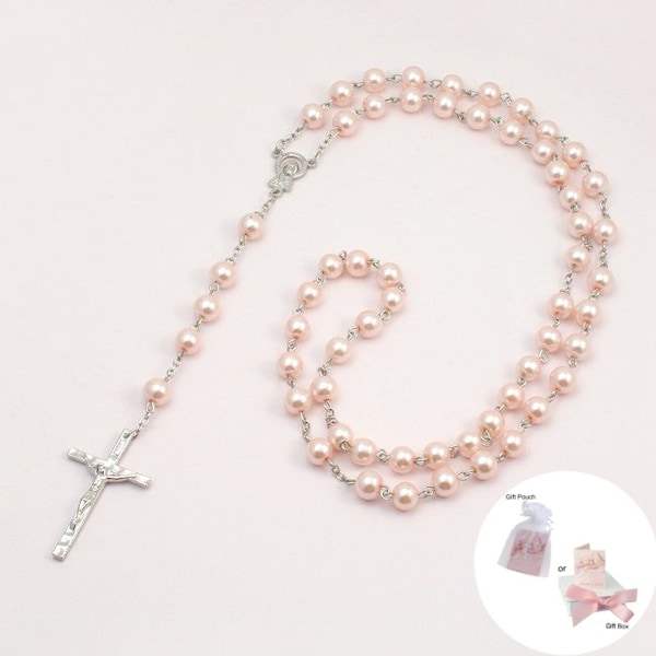 Pale Pink Pearl Rosary Beads. Prayer Beads. Rosaries. Rosary Necklace. Catholic, Christian, Gift for Confirmation or First Holy Communion.