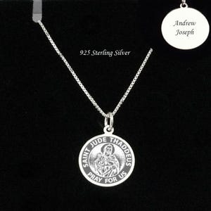 Sterling Silver, Saint Jude Necklace, Personalised with Engraving, Catholic Gift in .925 Sterling Silver
