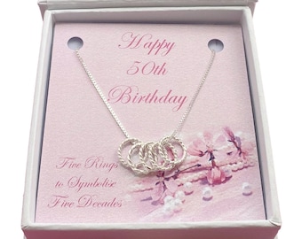 Happy 50th Birthday Necklace Sterling Silver Jewellery. Gift for Age 50