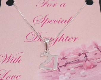 21 Necklace for 21st Birthday, Sterling Silver. Gift Box for Happy Birthday, Someone Special, Daughter, Sister, Niece, Goddaughter etc..