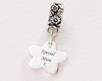 Special Mum Charm, 925 Sterling Silver Flower Charm. Fits European Bracelets.