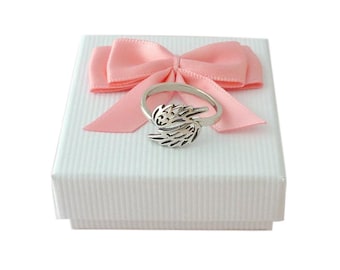 Engelsflügel Ring, Sterling Silber, Größenverstellbar. Sympathie oder Erinnerungsgeschenk.