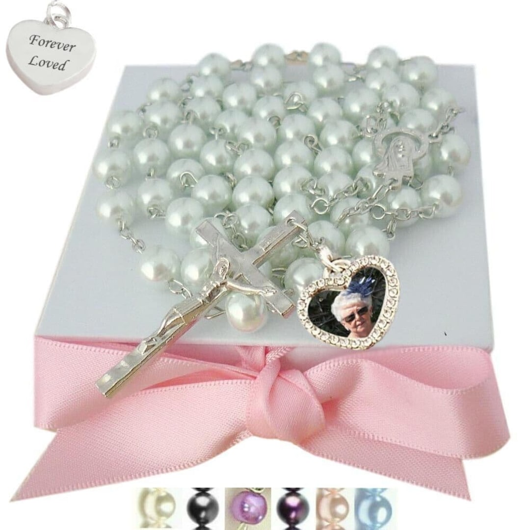 Collana in acciaio inossidabile con perle ed elegante rosario cristiano a doppia croce placcato oro - Italia